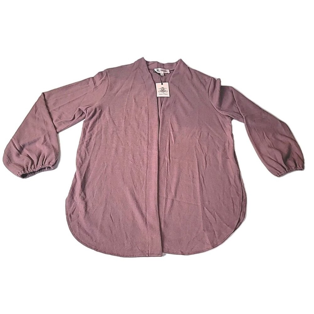 Jorge Perez Cardigan Sweater L Pink Soft Cozy Open Front Side Split Long Sleeve